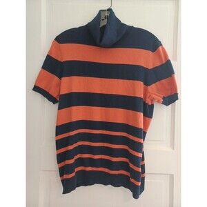 Lauren Ralph Lauren orange navy striped cotton silk turtleneck sweater womens XL